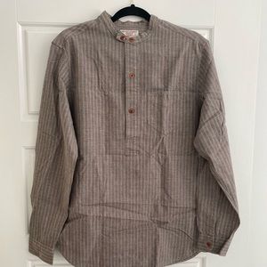 Wallace Barnes striped French style work shirt band collar